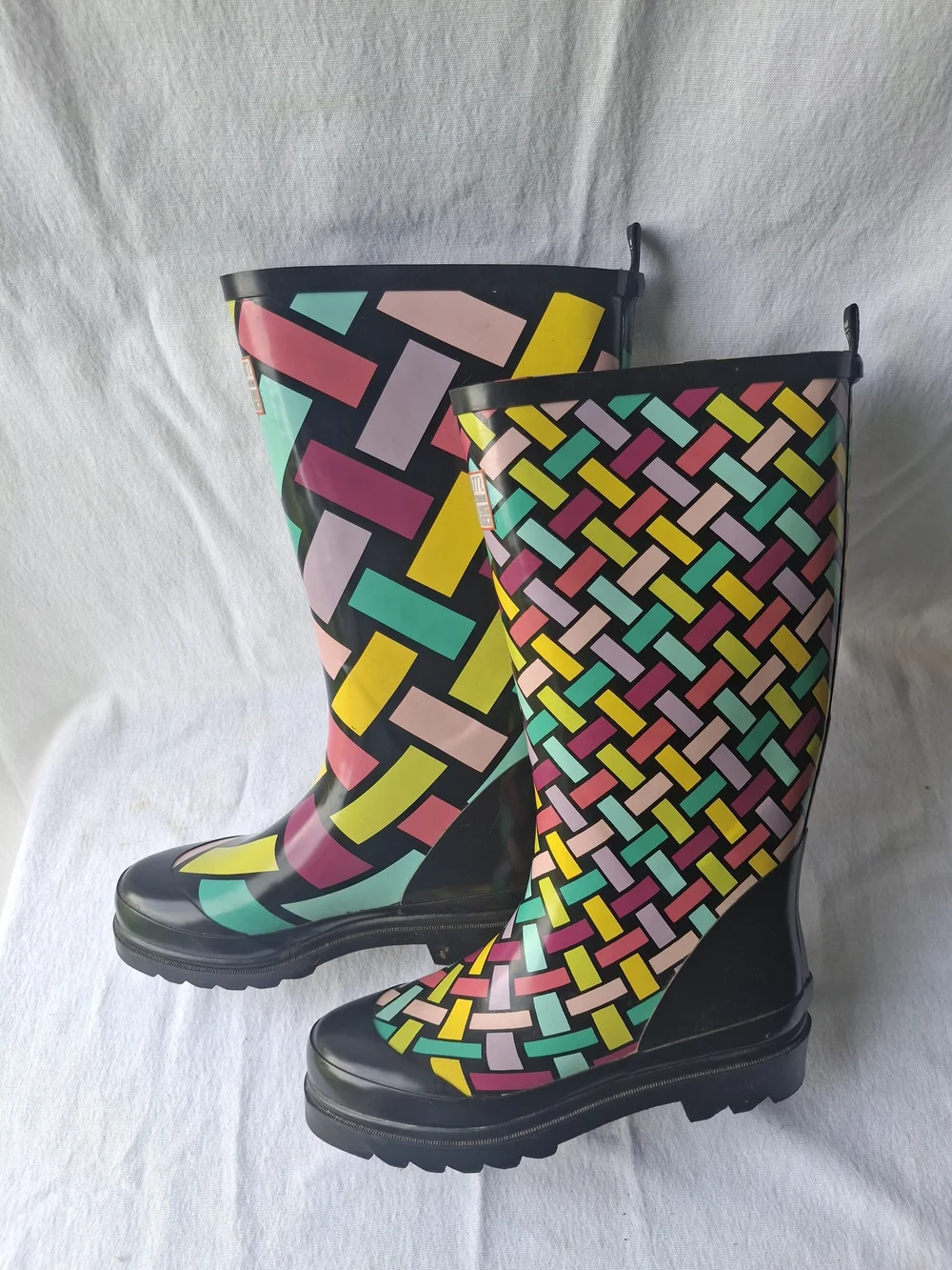 Women's Multicolor Woven-Pattern Rain Boots